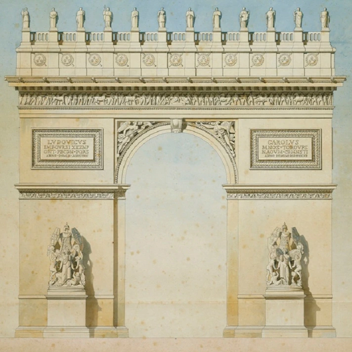 Project with allegorical statues of France's major cities at the crown